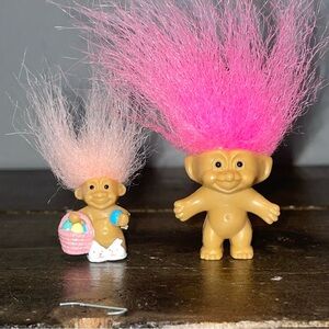 Vintage Miniature Russ Easter Bunny Rabbit Troll with Pink Hair and pink haired